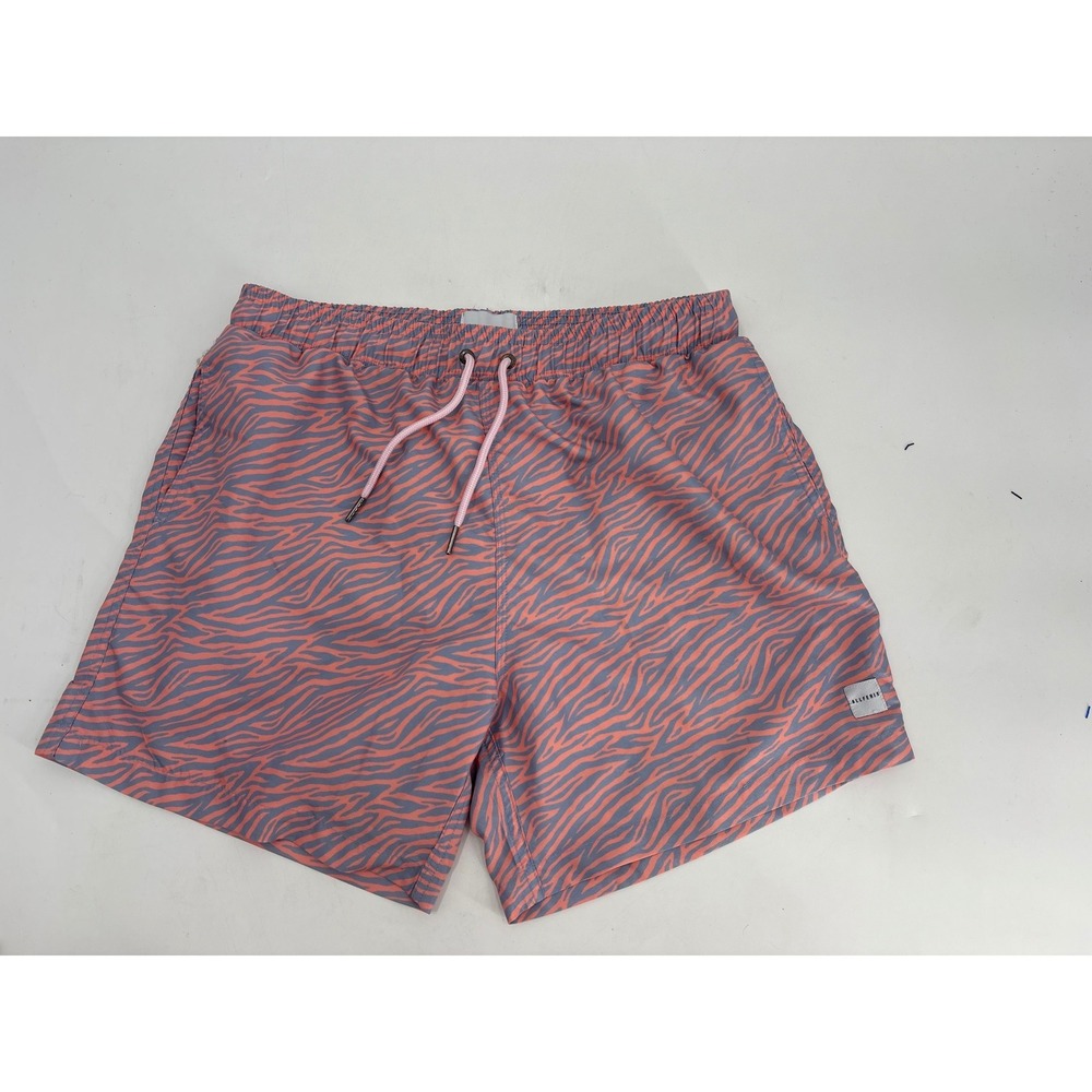 Allfenix Mens Zebra Print Swim Trunks Coral Pink Blue Mesh Lined Shorts XL